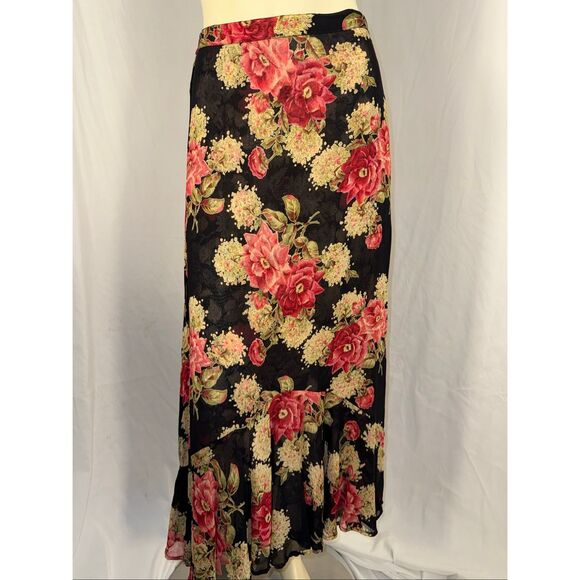 Vintage Y2K Reversible Floral Midi Skirt – Rose Print Black Red + Gray Pink Abst - Picture 1 of 16